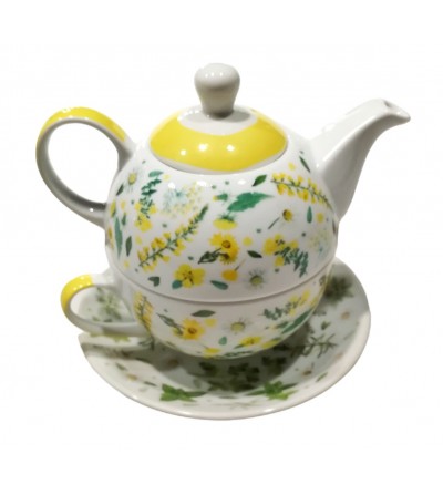 Tea for one Teiera, tazza e piattino fiori Gialli