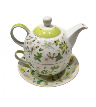 Tea for one Teiera, tazza e piattino fiori Verdi