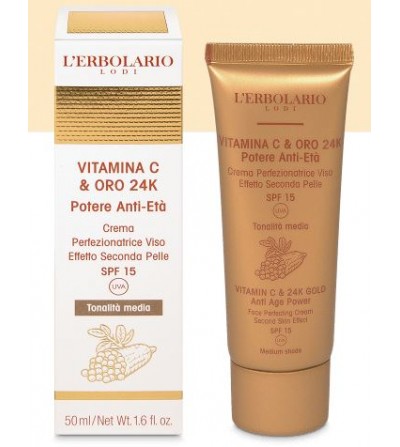 Crema Perfezionatrice Viso tonalità media Vitamina C & Oro 24K L'Erbolario